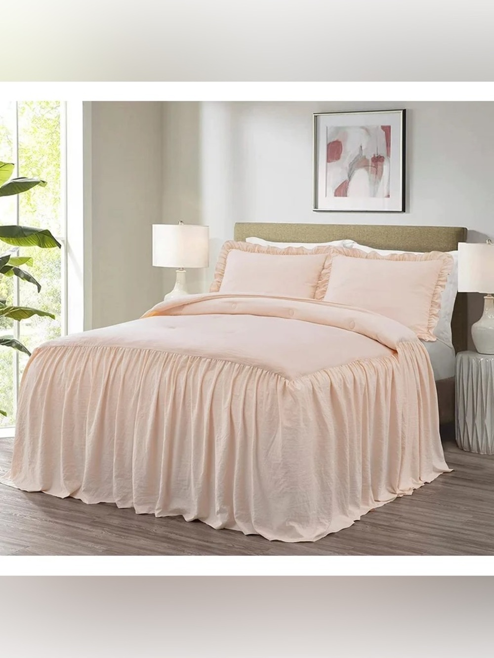 Classic Ruffled 3 piece Queen pink Comforter Set - Blush Pink
